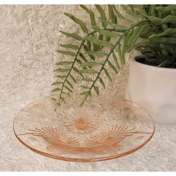 Antique 1930's Depression Glass Footed Bowl, Pink - Picture 9 of 14